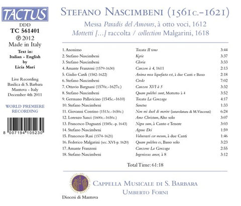 Stefano Nascimbeni - Cappella Musicale Di S. Barbara, Umberto Forni - Messa Paradis Del Amours, 1612