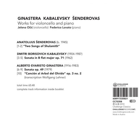 Ginastera, Kabalevsky, Šenderovas - Jelena Očić, Federico Lovato - Works For Violoncello And Piano
